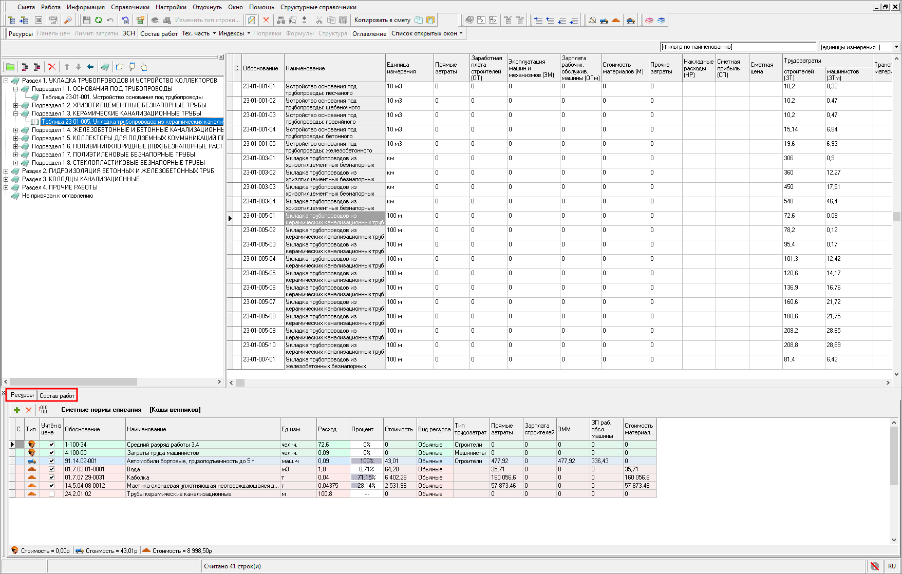 информационная панель ресурсы и состав работ