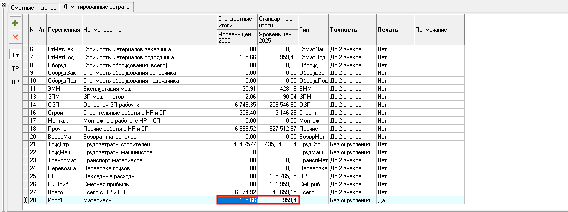 расчет суммы лимитированных по типу