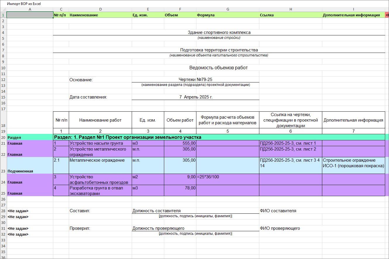 Разметка документа ВОР