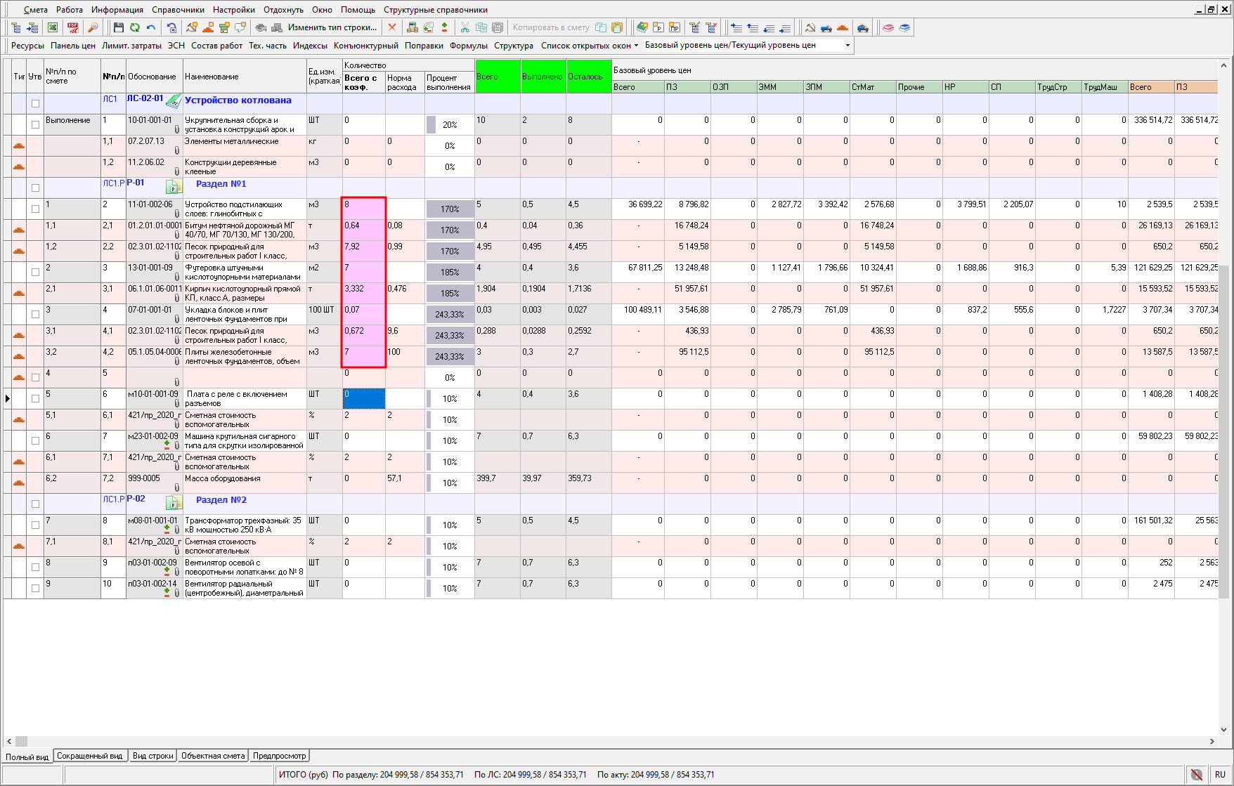 Индикация перепроцентажа