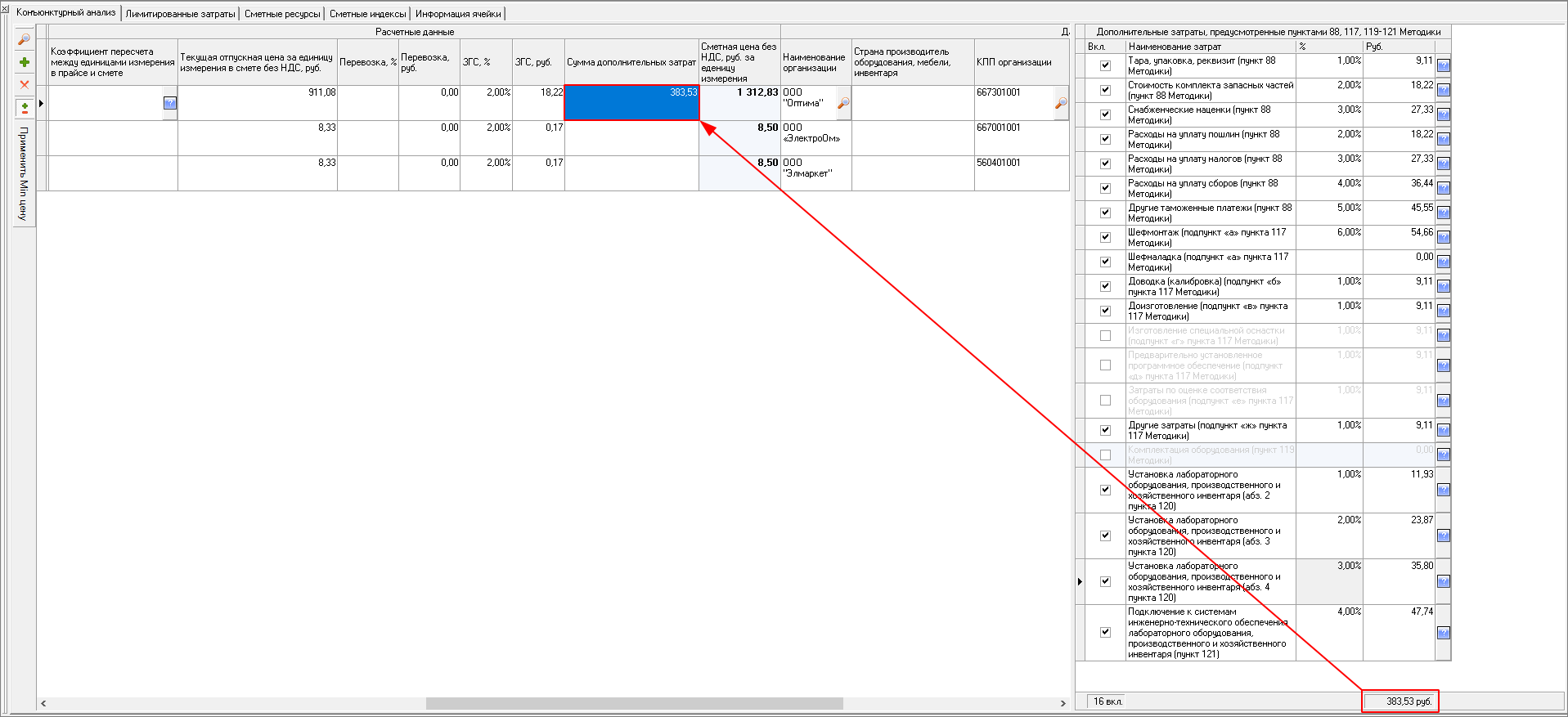 Дополнительные затраты. КА